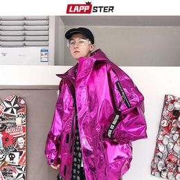LAPPSTER Men Streetwear Reflective Bomber Jacket Mens Hip Hop PU Jacket Windbreaker Fashion INS Varsity Jacket Coats 211111