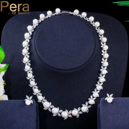 Pera Classic Marquise Cut Cubic Zirconia Round Leaf Pearl Earrings and Necklaces for Women Wedding Custume Jewelry Sets J280 H1022