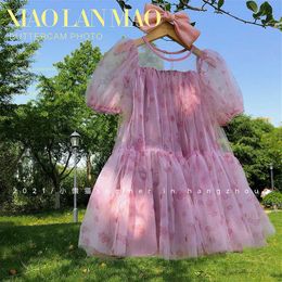 Korean Girls Lolita Flowers Dress Kids Ruffles Tutu Princess Vestido Ins Fashion Summer Clothing 210529