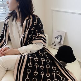 Luxury Brand Animal Print Winter Cashmere Scarf Women Thick Warm Shawls Wraps Female Designer Horse Pashmina Blanket Cape