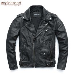 MAPLESTEED Vintage Washed Black Motorcycle Jacket Men Genuine Leather Jackets 100% Cowhide Coat Moto Biker Jacket M-5XL M456 211111