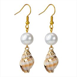Fashion gold-plated edging natural conch shell women's earrings pendant Jewellery