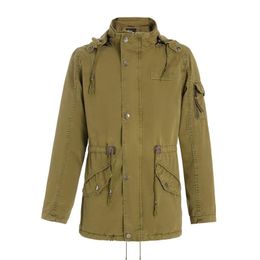 Men's Trench Coats 2021 Autumn Men Cargo Coat Cotton Hooded Long Jacket Male Army Outwear Windbreaker