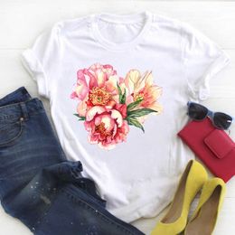 Women Plus Size 4XL Flower Floral Watercolor Cute Summer Ladies Kawaii Clothes Tees Top Graphic Printed Tshirt Female T-shirt X0628