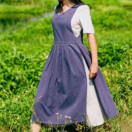 Split Legs Long Cotton Apron Florist Artist Painter Craft Work Wear Waitress Cafe Barista Pastry Chef Catering Event Uniform B77 210625