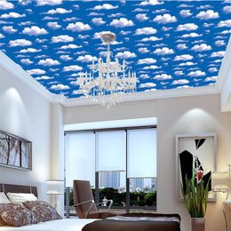 3D Blue Sky White Clouds Wallpaper Roll PVC Self Adhesive Wallpapers For Living Room Bedroom Hotel Ceiling Wall Mural Decoration