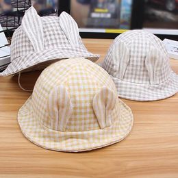 Ears Baby Toddler Summer Sun Cap Cartoon Lovely Plaid Bucket Hat Cotton Caps & Hats