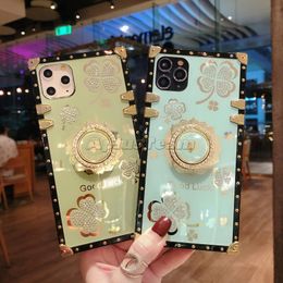 2021 Phone Case Lucky Four-Leaf Clover Mobile Cases Holder With Diamond Bracket For Iphone 6s 7 8 Xr Xs 11 12 Pro Max 13 Samsung Huawei