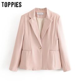 pink suit jackets women blazer summer single button coat laides formal solid Colour 210421