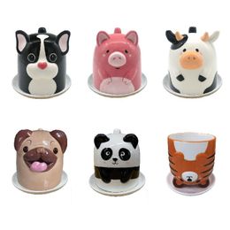 milk tea cups UK - Mugs 3D Animals Mug Creative Cute Modeling Panda Dog Tiger Pig Coffee 400ML Ceramic Milk Tea Cup With Saucer Christmas Gift