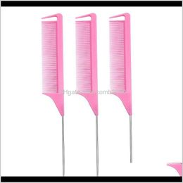 220X30Mm Pink Fine-Tooth Anti-Static Rat Tail Comb Metal Pin Hair Styling Tool Hair Salon Beauty Use 4Kuhj M5Jq7