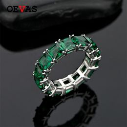 OEVAS 100% 925 Sterling Silver 1 Row 5*5mm Square Green Blue 5A Zircon Rings For Women Engagement Party Fine Jewellery Wholesale 211217