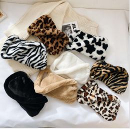 DHL50pcs Stuff Sacks Winter Vintage Zebra Pattern Shoulder Underarm Bag Female Plush Autumn Handbag Soft Warm Fur Tote Purse