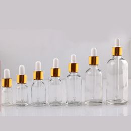 Lab Supplies 10pcs/lot 5ml To 50ml Clear Round Glass Refined Oil Bottle With Droppers Golden Circle For School Experiment