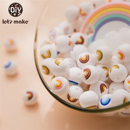 50pcs Rainbow Cloud Silicone Teether Beads BPA Free Baby Mini DIY Pacifier Chain Teething Rodent Prod 211106