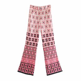 Za Woman Pants Print Flare Pants Women High Waist Trousers for Female Summer 2021 Fashion Y2K Streetwear Pants Elastic Waistband Q0801