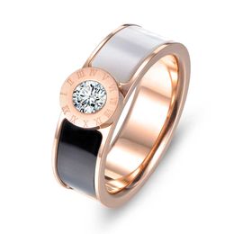 Lokaer Classic Stainless Steel Fine Brand Jewelry Acrylic & Shell Roman Alphabet Rings Bridal Wedding Engagement Ring R17033 X0715