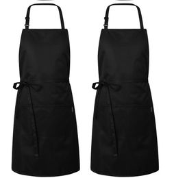 Aprons 2pcs Pure Colour Cooking For Chef Waiter BBQ Hairdresser Custom Gifts Ull Size Adult Bib Pocket