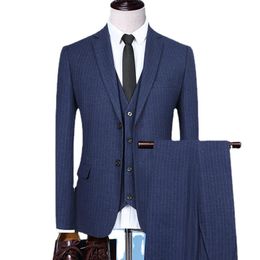 Men's Suits & Blazers (Jacket+Vest+Pants) Male Prom Wedding Tuxedo Fashion Stripe Groom Dress Trousers Waistcoat Men 3 Pcs Set Slim Fit Suit
