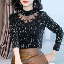 Korean Fashion Hollow Out Women Tops Blusas Mujer De Moda Casual Long Sleeve Lace Blouse Turtleneck Clothes 7710 50 210506