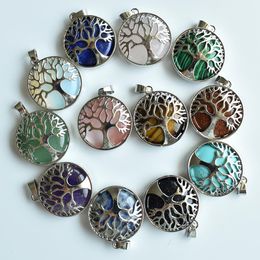 Fashion Hollow Tree of life Healing Stone Charm Handmade Rose Quartz Chakra Pendants for Necklace Jewellery Making MKI Wholesale