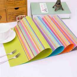 4pcs/lot Placemats Striped PVC Heat-insulated Non-slip Tableware Table Cloth Mats Kitchen Dinning Bowl Dish Pad 210423