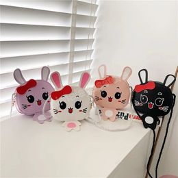 Cute Cartoon Rabbit Baby Girls Small Shoulder Bag PU Leather Children's Crossbody Bags Boys Kids Coin Purse Round Messenger Bag