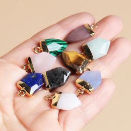 Gold Edge Natural Crystal Stone Charms Healing Hexagon Arrow Pendant DIY Necklace Jewellery Making Wholesale