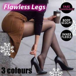 Flawless Legs Fake Translucent Warm Fleece Pantyhose -black/gray/coffee Original Stockings For Women Winter Thickened Pantyhose Y1130