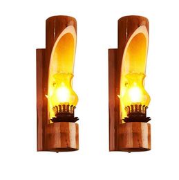 Chinese Antique Bamboo oak wall lights for Aisle, Bedroom, Living Room, and Restaurant - Pastoral Creative Personality Headboard