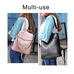 TTOU Women Casual Women Backpack PU Leather School Backpack For Teenager Girls Travel Backpack Vintage Solid Shoulder Bags K726