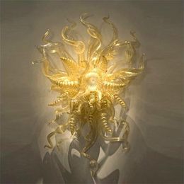 Art Deco Murano Wall Lamps Gold Colour for Home Bathroom Living Room Bedroom Decoration 60cm Wide and 80 cm High Hand Blown Glass Lighting Indoor Lightings