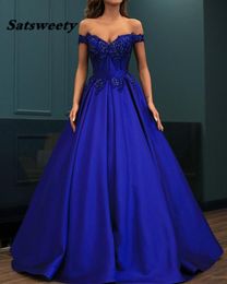 Royal Blue Prom Dress Satin Lace Beaded Women Evening Dresses Engagement Formal Party Gown Sweetheart Strapless A Line Customise