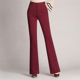 Elastic Formal Long Stretch Trousers Women's Office Lady High Waist Flare Pants Solid Ladies Autumn Loose Bottoms 211115