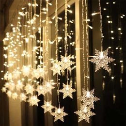 LED Snowflake Garland Light up Curtain Fairy Year Christmas Decorations for Home Living Room 16LED 211018