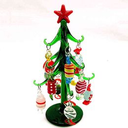 Custom Handmade Murano Glass Christmas Tree Figurines Ornaments With 12pcs Colourful Candy Pendant Home Desktop Decor Accessories G0911