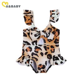 6M-4Y Summer Toddler Baby Kid Girls Swimsuit Leopard er Bow Swimwear Child Beachwear Bathing Suit 210515
