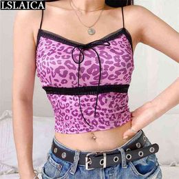 Fashion Women Clothing Trend Personality Leopard Print Stitching Slim Sexy Umbilical Strap & Club Skinny Tops 210515