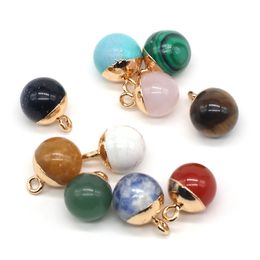 Delicate Round Natural Stone Ball chakra Charms Teardrop shape Pendant Rose Quartz Healing Reiki Crystal Finding DIY Necklaces Women Jewelry