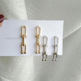 Dangle & Chandelier 2021 Fashion Three Circle Link Gold Drop Earrings Multi Chain Thin Geometric For Women Minimalist