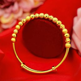 Retro Gold Color Bracelet for Mother Children Fine Jewelry Female Beads Push-pull Lucky Bracelet Thick Gold Birthday Gift Q0720