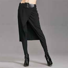 Spring Autumn Women Pants High Stretch Black Fake Two Pieces Pencil Skirt Pants Female Fashion Trousers Streetwear WP24 210707