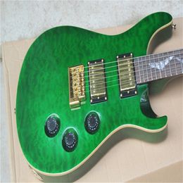 2022 Golden hardware Single roll Bridge Fingerboard Mosaic Bats Transparent green Electric Guitar