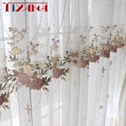 European Luxury Embroidered Curtain Ready Sheer Curtain For Living Room Bedroom Window Screen Kitchen Tulle Curtain M063#4 210712