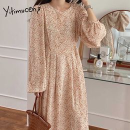 Yitimuceng Boho Floral Print Dresses for Women Oversized Korean Fashion Vintage Long Dress Blue Orange Sundress Spring 210601