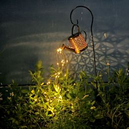 Garden Decoration Outdoor Solar LED Watering Can Lamp Decoration of Yard and Garden Fairy Light String Garland Decorative Lights Q0811