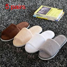 5 Pair Unisex Soft Bottom Winter Slippers Hotel Travel Portable Slippers Disposable Home Guest Indoor Cotton Fabric Slipper Y0427