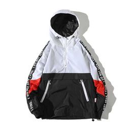 Hooded Jacket Mens Fashion New Arrivals Stitching printing Hip Hop Jackets Casual Jacket Coat Man Streetwear X0621