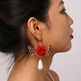 Babasee Chiffon Floral Drop Earrings Cloth Flower Stud Dangle Earrings for Women Girl