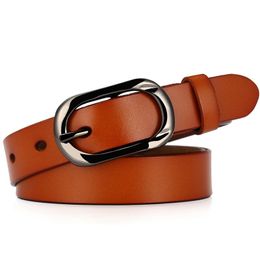 Belts Leather Belt Korean Genuine Round Pin Buckle Waist For Women Solid Colours Harajuku Cinturon Mujer Punk